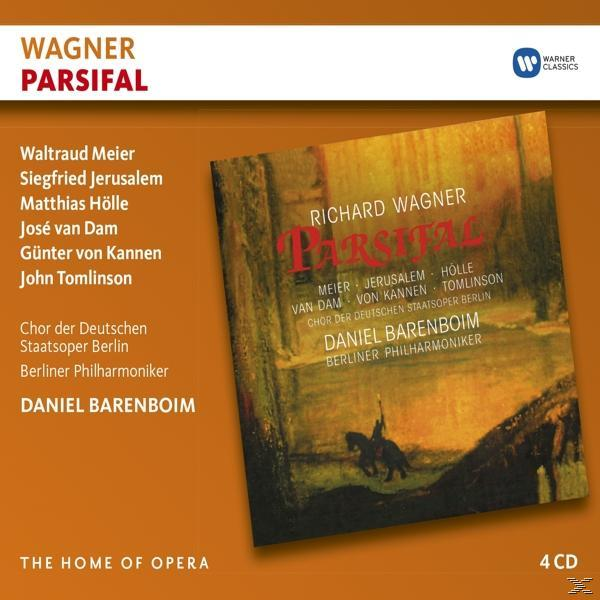 Albumcover: Klassik-Album mit Text 'Parsifal' und einem Ritter auf einem Pferd auf braunem Hintergrund.