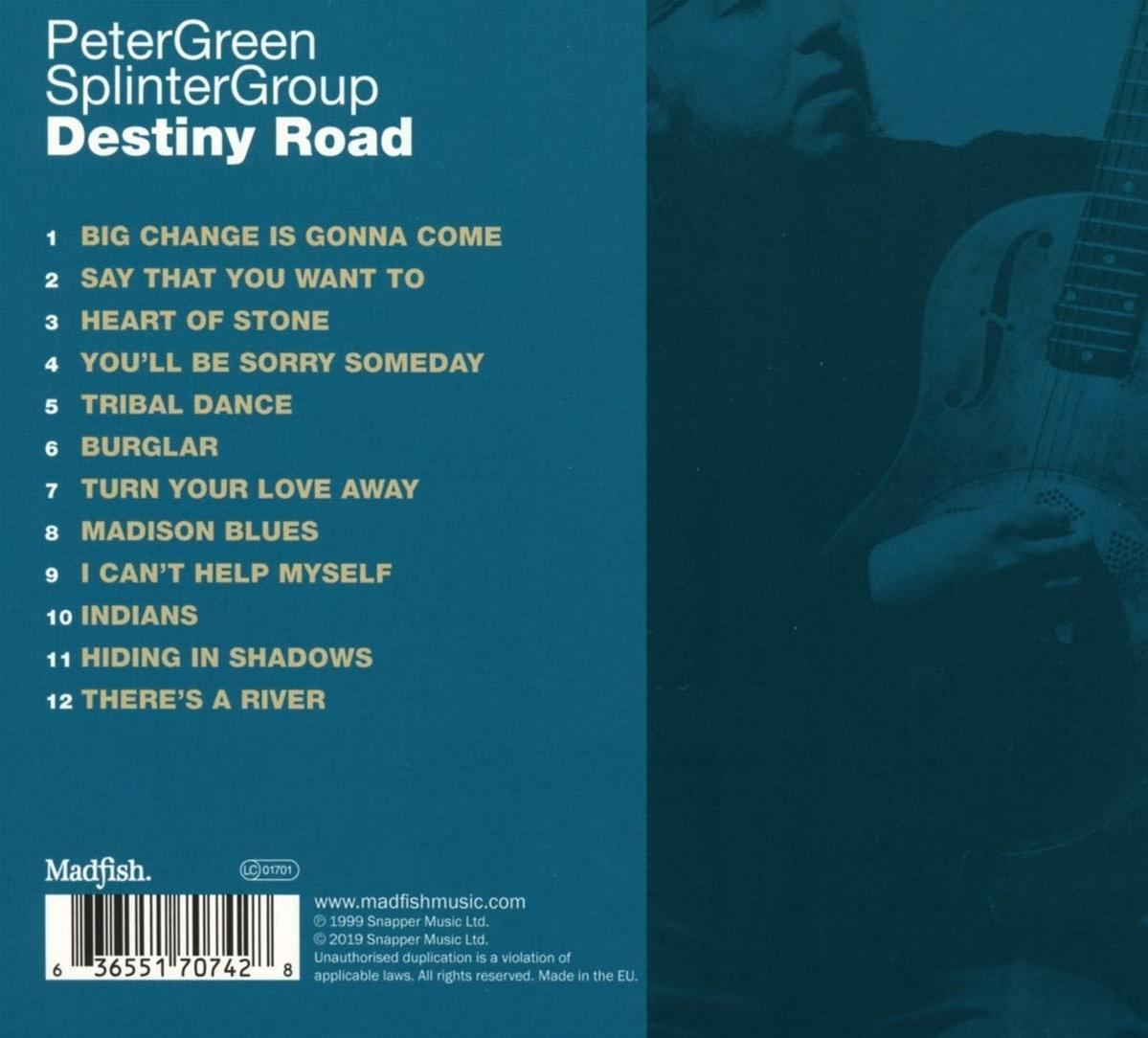Albumcover mit Text, Titelliste und einem Gitarrenbild. Künstler ist Peter Green SplinterGroup.