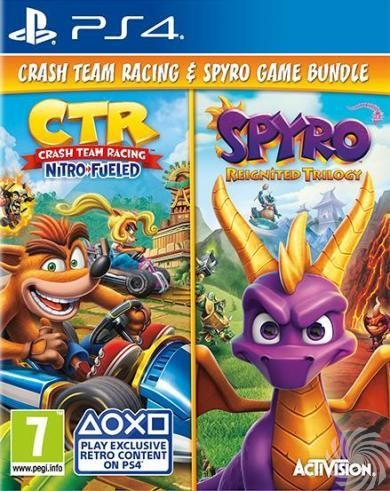 Gamebundel: Crash Team Racing & Spyro, PS4 game case met personages en game logo's.