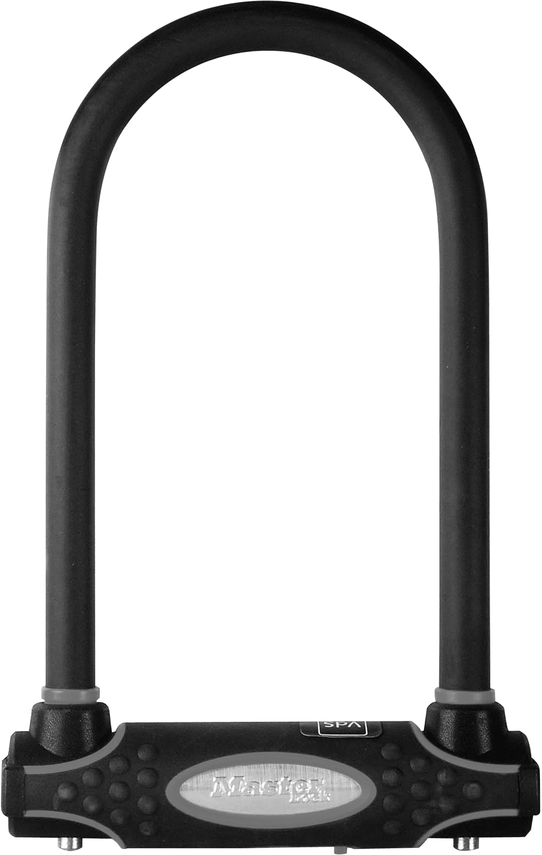 MASTERLOCK U lakat edzett acél kengyellel, 4 db kulccsal, fekete tartókonzollal, 210x110x13 mm