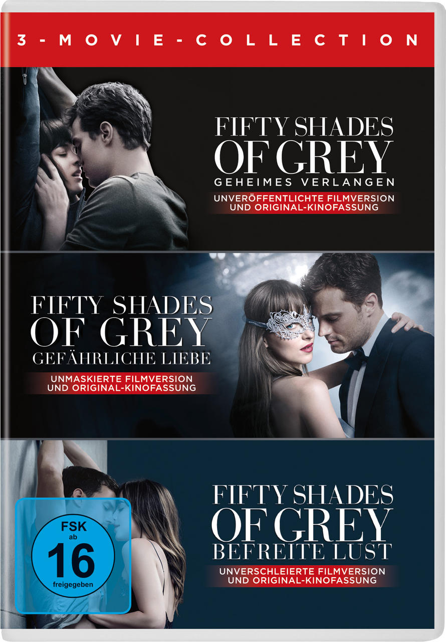 DVD-Box-Set der Fifty Shades of Grey-Filme mit Schauspielern.