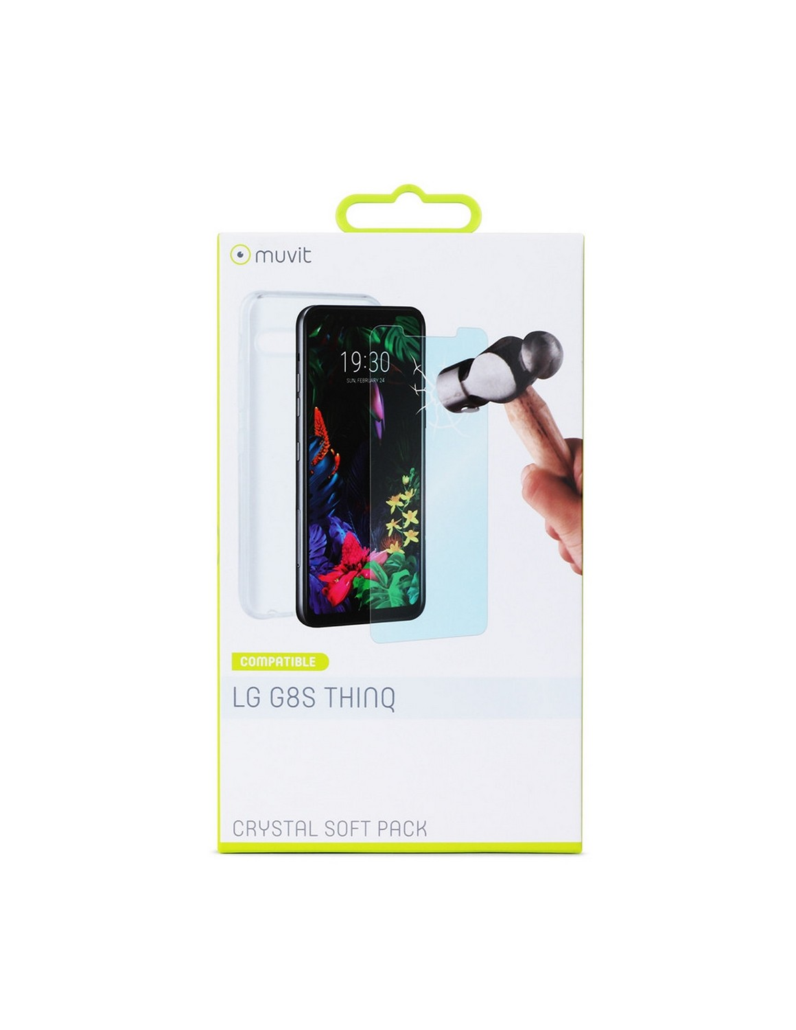 Funda + protector - Muvit MUPAK0434, Para LG G8S ThinQ, Anti rayaduras, Vidrio templado, Transparente