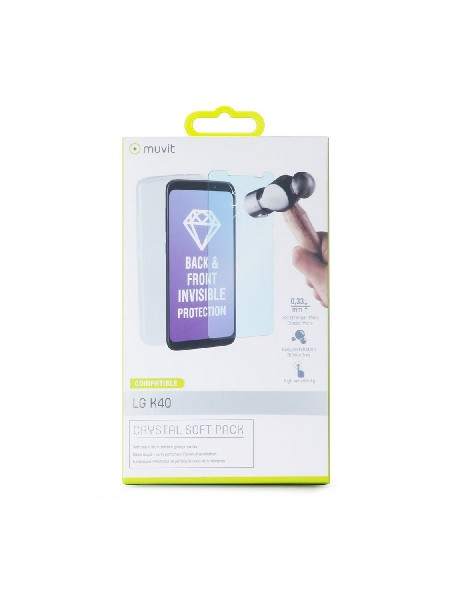 Funda + protector - Muvit MUPAK0432, Para LG K40, Flexible, Anti rayaduras, Vidrio templado, Transparente