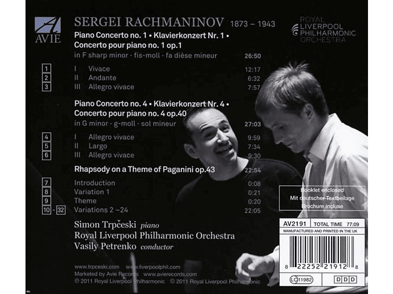 Simon Trpceski, Vasily Petrenko, Royal Liverpool Po - Rachmaninov: Piano Concertos Nos. 1 & 4 - (CD)
