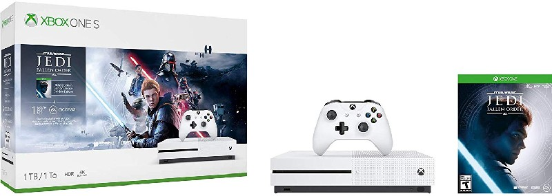Consola - Microsoft Xbox One S, 1 TB, Blanco + Star Wars: Jedi Fallen Order