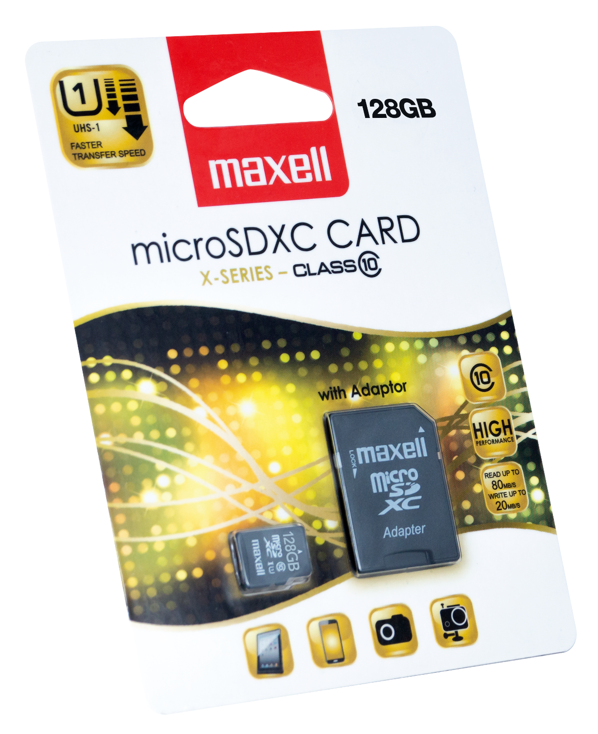 Egy micro SD kártya csomagolása. A kártya látható az adapterrel.