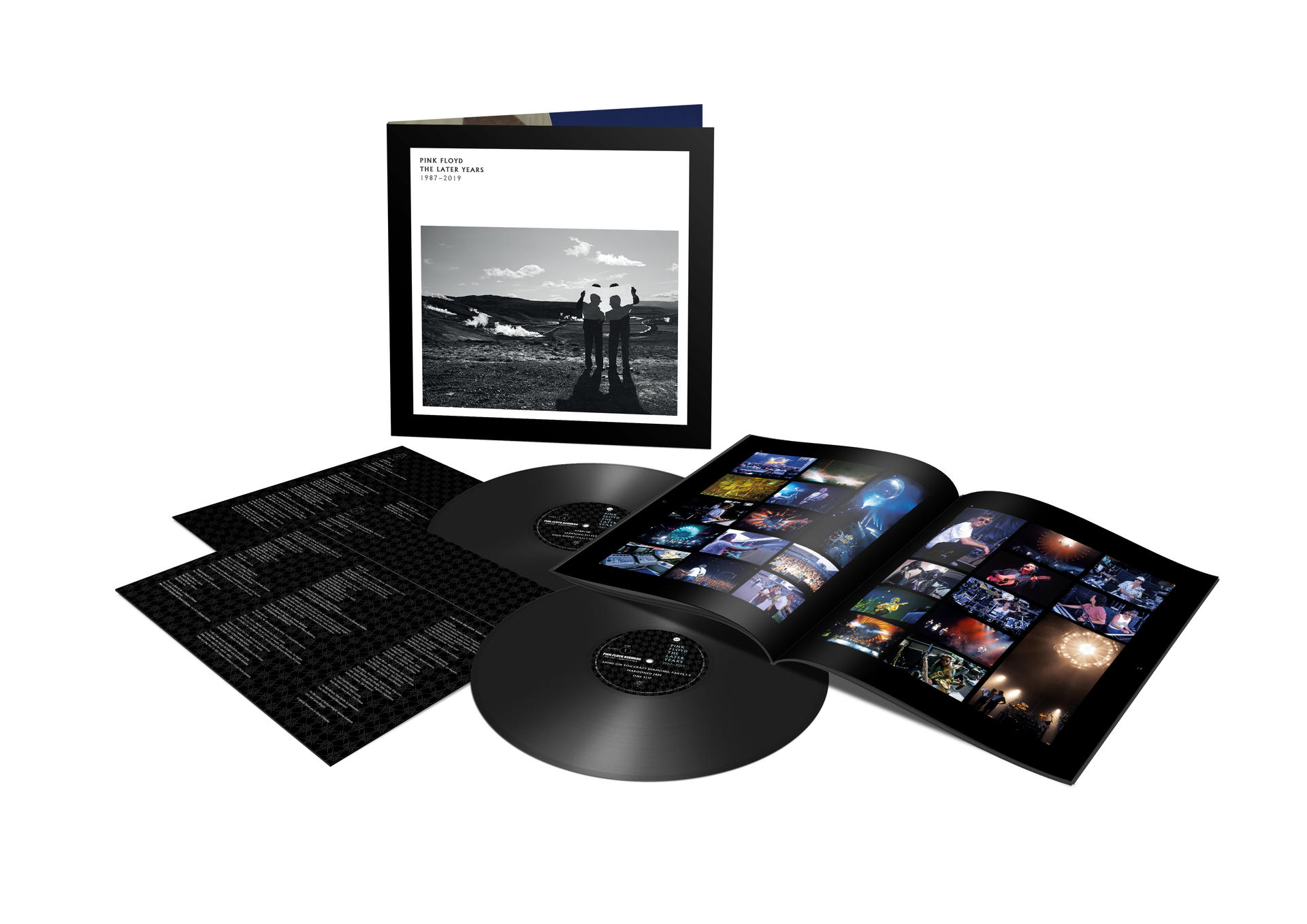 Pink Floyd Album-Set mit Albumcover, Schallplatten und Textdetails.