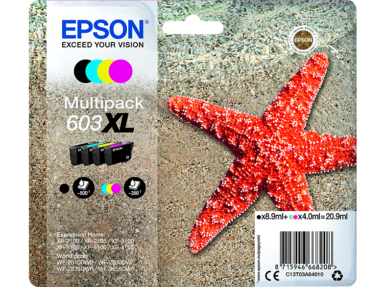 EPSON Original Tintenpatrone (C13T03A64010) Schwarz, Cyan, Gelb, Magenta