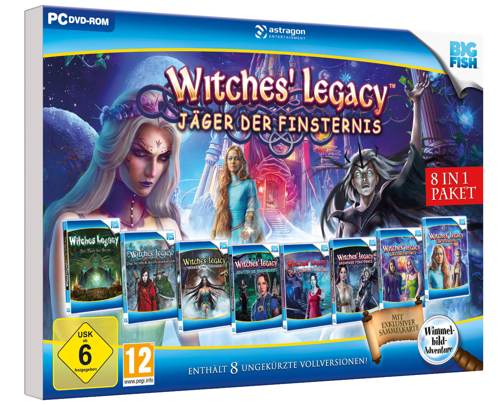 Spielbox mit mehreren Spielcovern, mit 