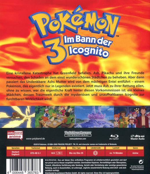 Rückseite einer Pokémon-DVD mit Text und Bildern. Die Hülle ist rot und orange.