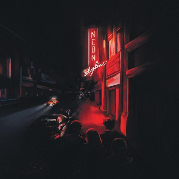Pochette de l'album Neon Skyline : Scène de rue nocturne, enseigne au néon rouge.