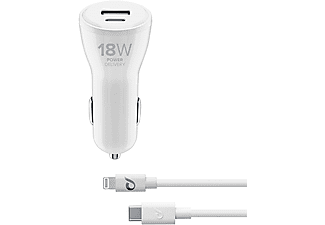 CELLULAR-LINE Dual-oplader-autokit met USB-C-/USB-/Lightninig-kabel iPhone/iPad/iPod Wit