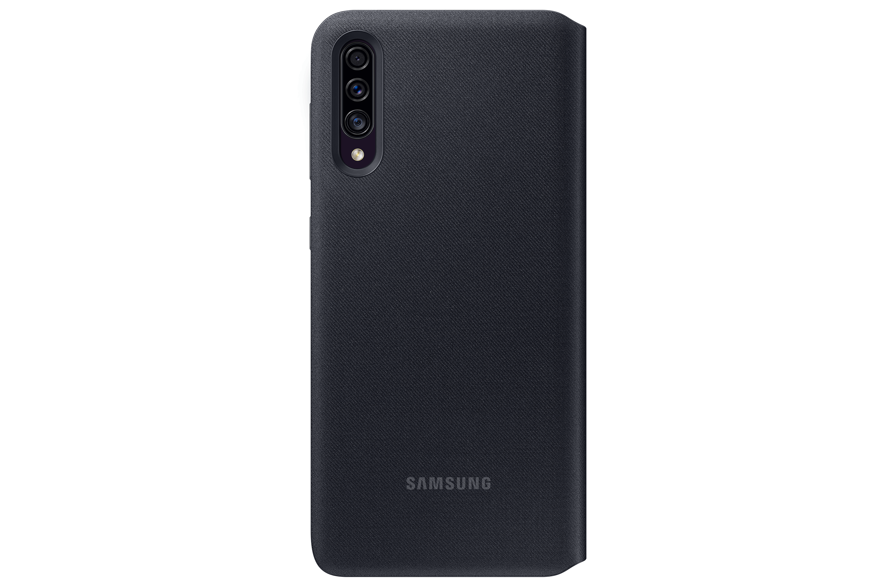 A black phone case, back view. The Samsung logo is visible at the bottom.