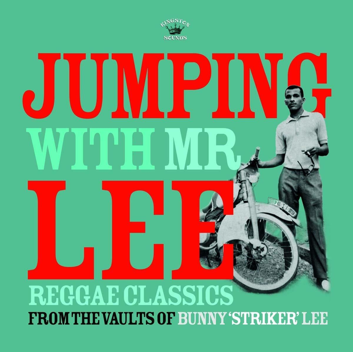 Albumcover: Mann mit Roller, großer roter Text 'Jumping With Mr. Lee'.
