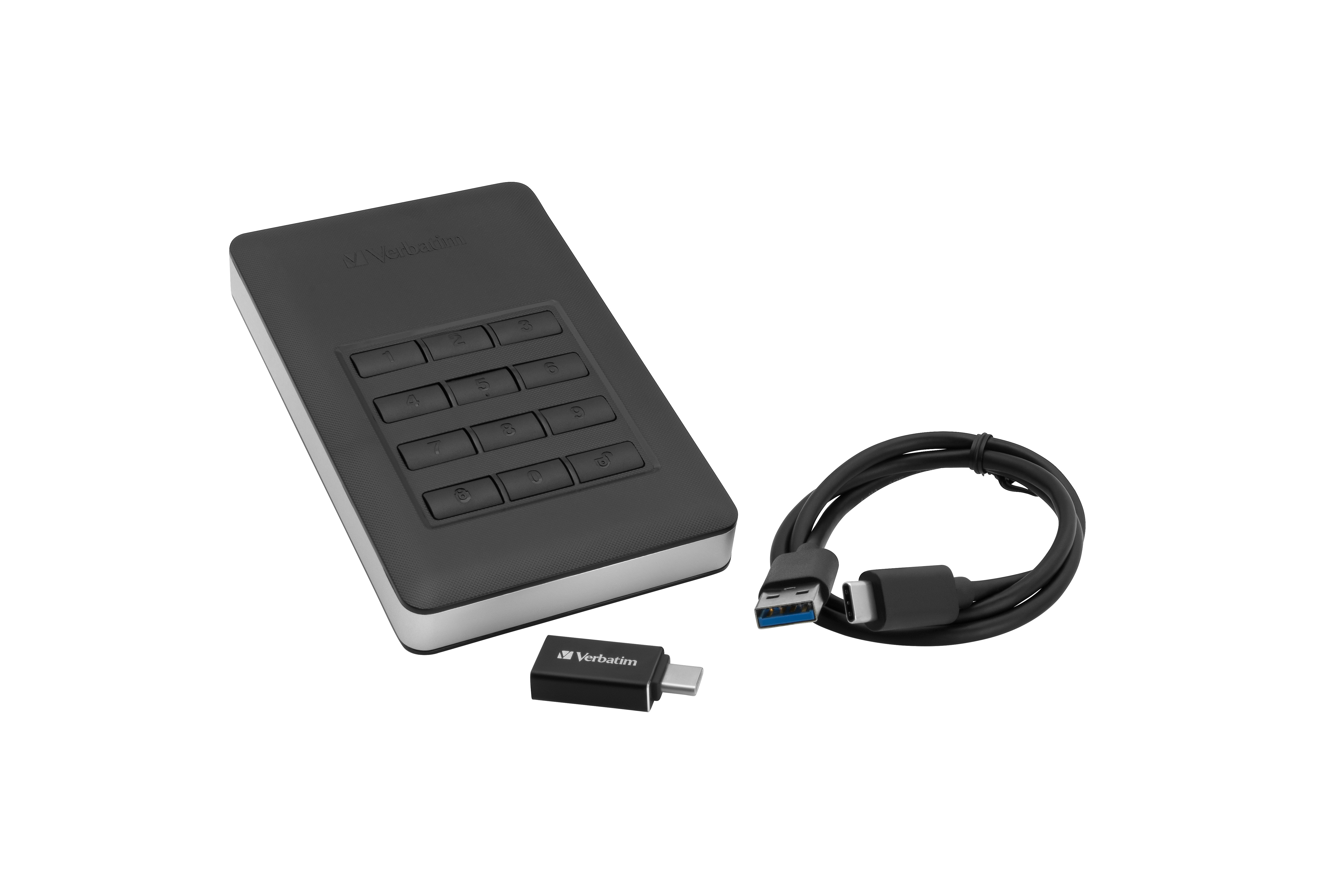 VERBATIM 53403 Secure Portable Festplatte, 2 TB HDD, 2,5 Zoll, extern, Schwarz/Silber