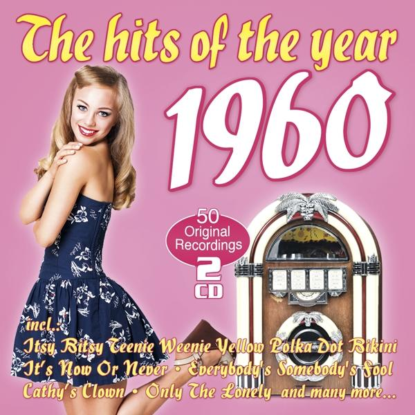 Albumcover mit Frau in Kleid, Jukebox und Text 'The hits of the year 1960'.