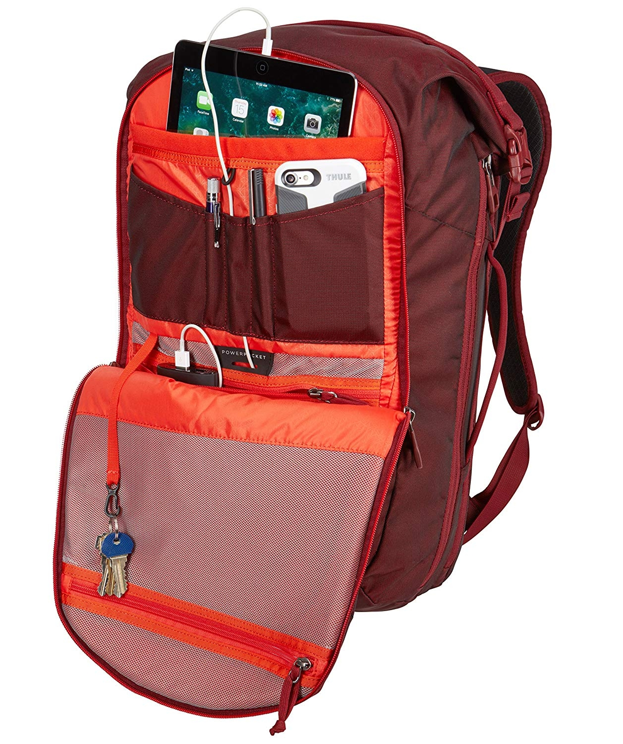 Mochila - Thule Subterra TSTB-334, Para portátiles de hasta 15.6", Nylon, Cierre magnético, Rojo