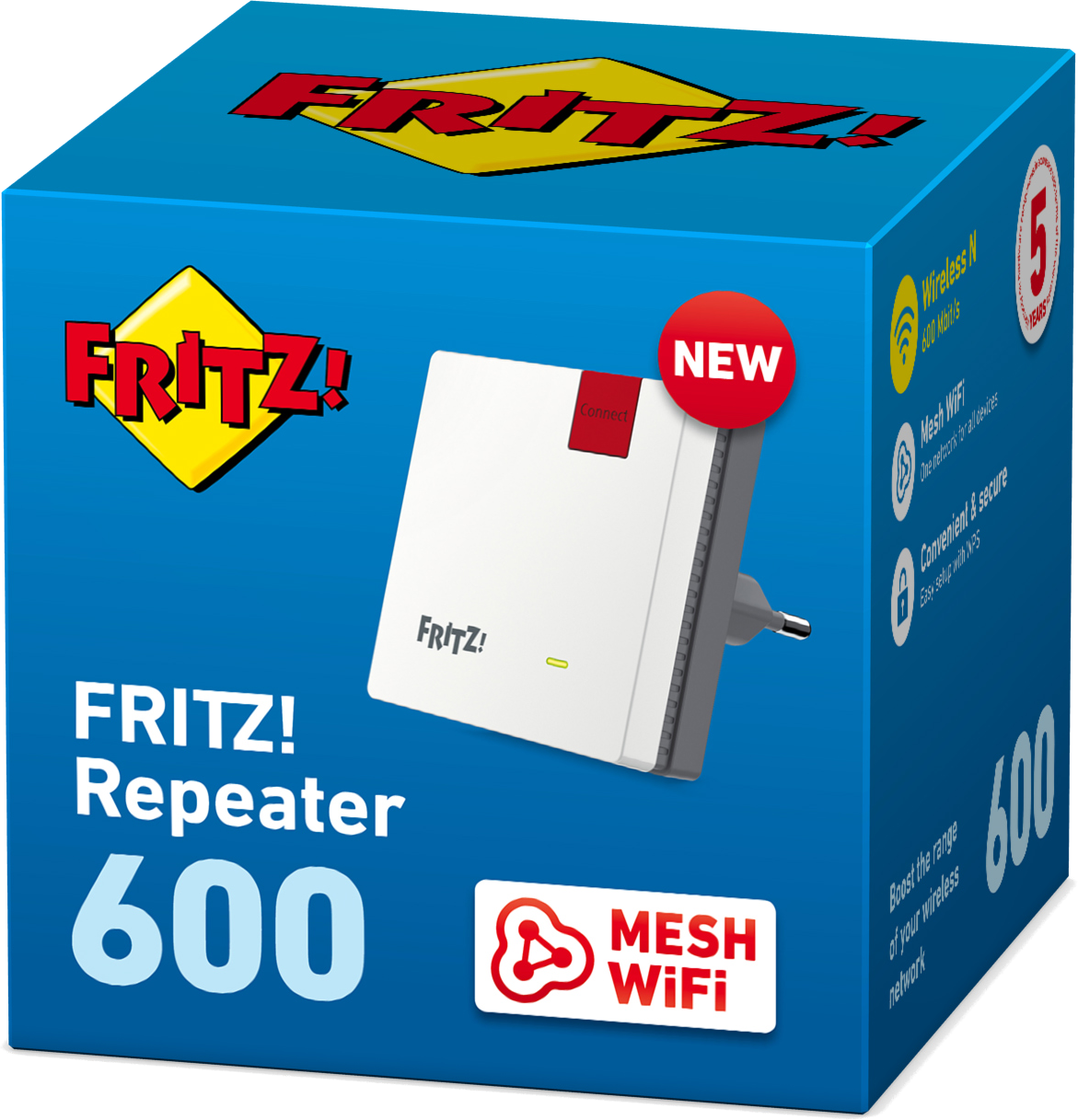 Eine blaue Box mit einem weißen Repeater und roten und gelben Logos.