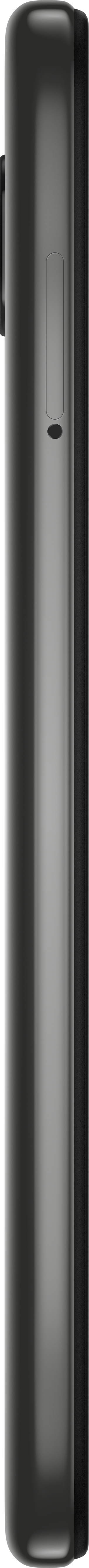 Schwarzes Telefon, vertikal, schlichter Hintergrund.