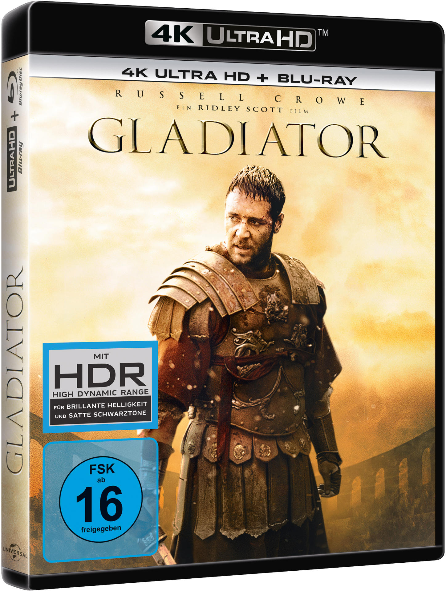 Gladiator Blu-ray-Hülle. Russell Crowe auf dem Cover, Szene aus der Römerzeit.