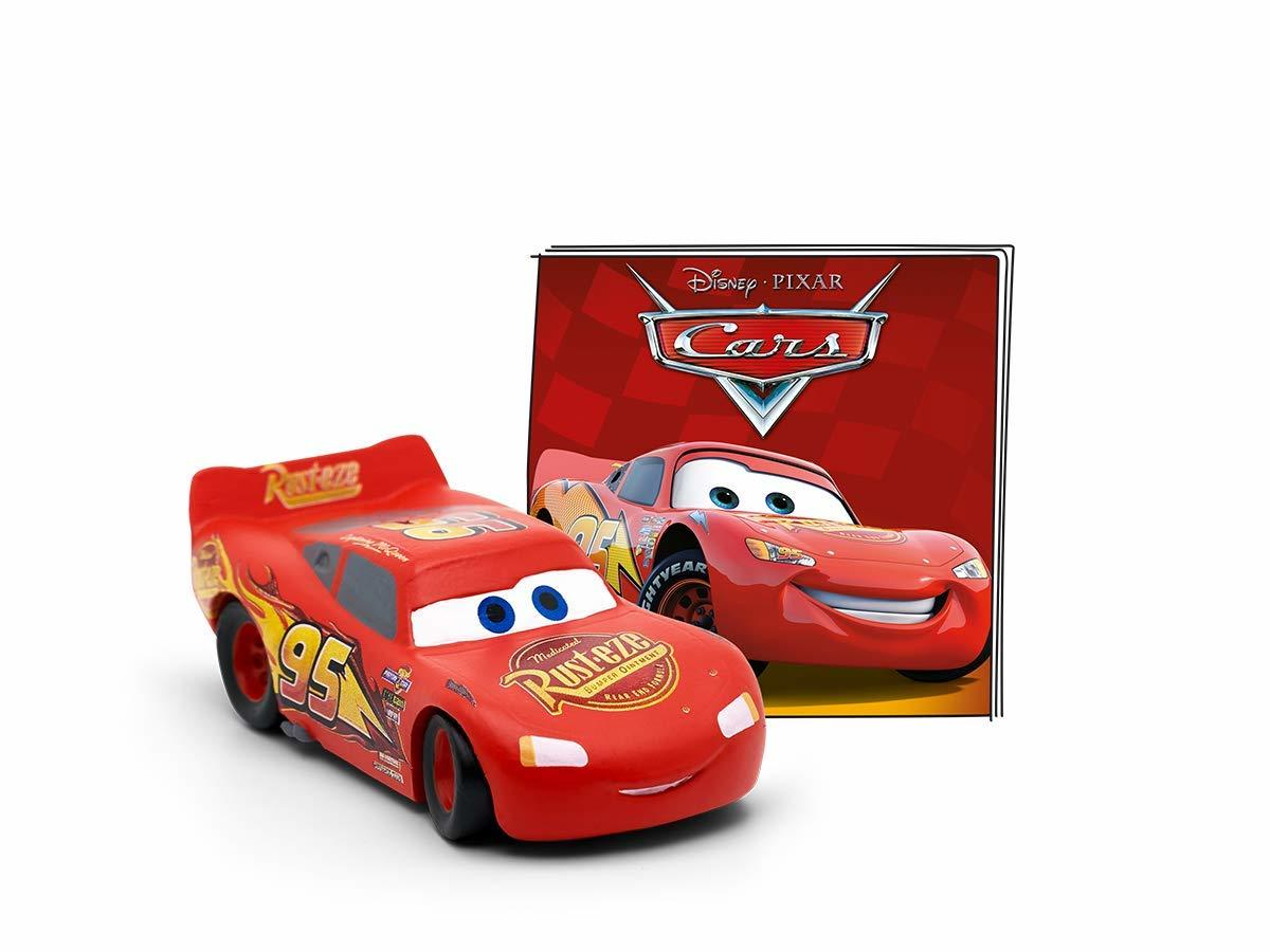 Rotes Spielzeugauto mit 'Rust-eze'-Logo und das Cars-Film-Buchcover mit ähnlichem Auto.