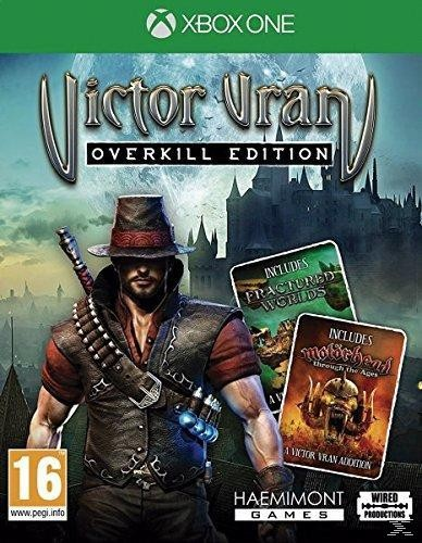 Portada de videojuego: Hombre con sombrero y pistola, título del juego 'Victor Vran', con cartuchos.