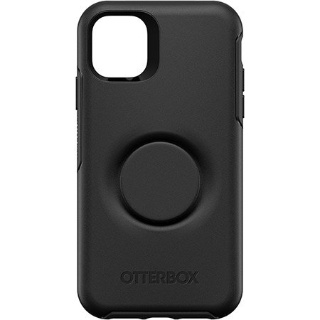 Schwarze Handyhülle mit kreisförmigem Pop-up-Griff, mit dem Otterbox-Logo unten.