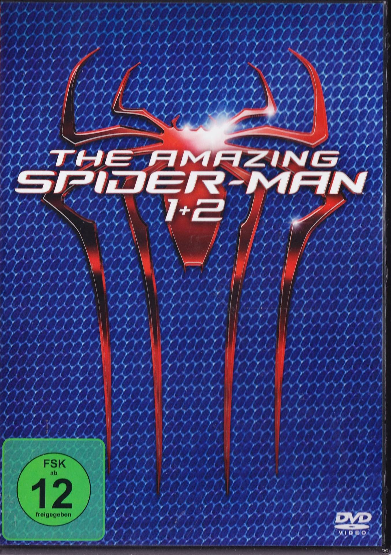DVD-Cover. The Amazing Spider-Man 1+2 Text, Spider-Man Logo und FSK 12 Bewertung.