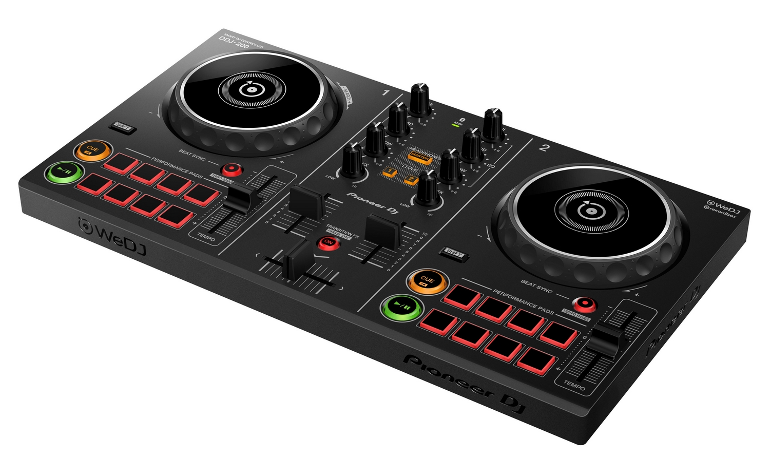 Controladora DJ - Pioneer DDJ-200, 2 canales, USB, Bluetooth, Rekordbox DJ, Jog Wheels, Negro