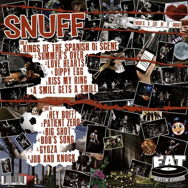 Albumcover mit einer Collage von Bildern. Enthält die Tracklisten der Seite A und B. Bandname 'Snuff'.