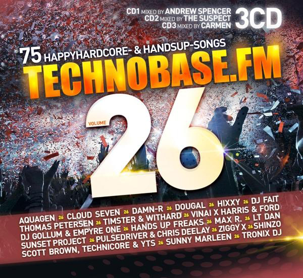 Technobase.FM-Albumcover mit Menschenmenge, Konfetti und der großen Zahl 26.