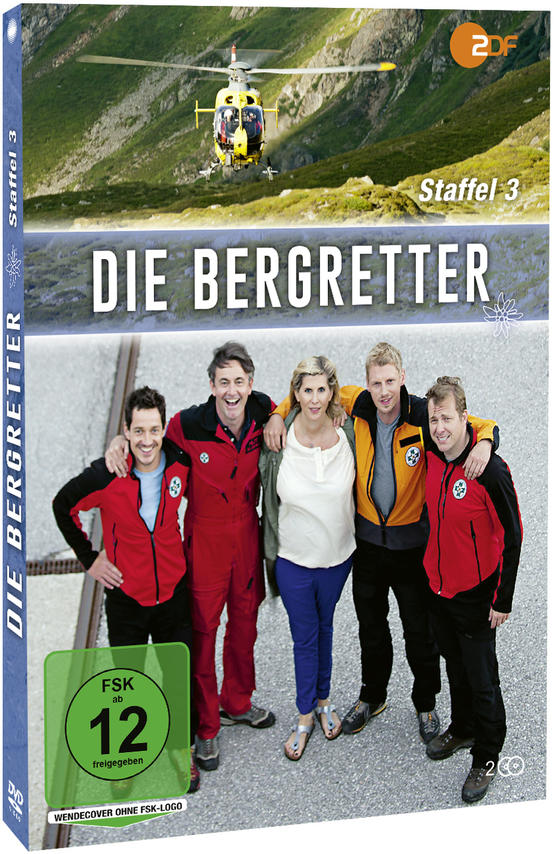 DVD-Box, Die Bergretter, Personen auf dem Cover, grünes FSK-Logo, Hubschrauber im Hintergrund.