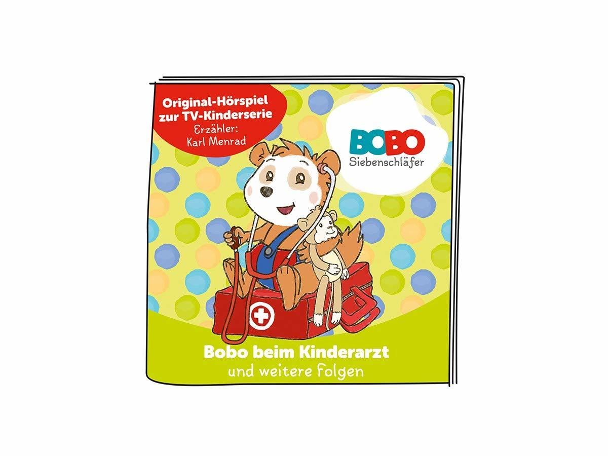 Buchcover: Bärenarzt mit Spielzeugfuchs, roter Arzttasche und Titel.