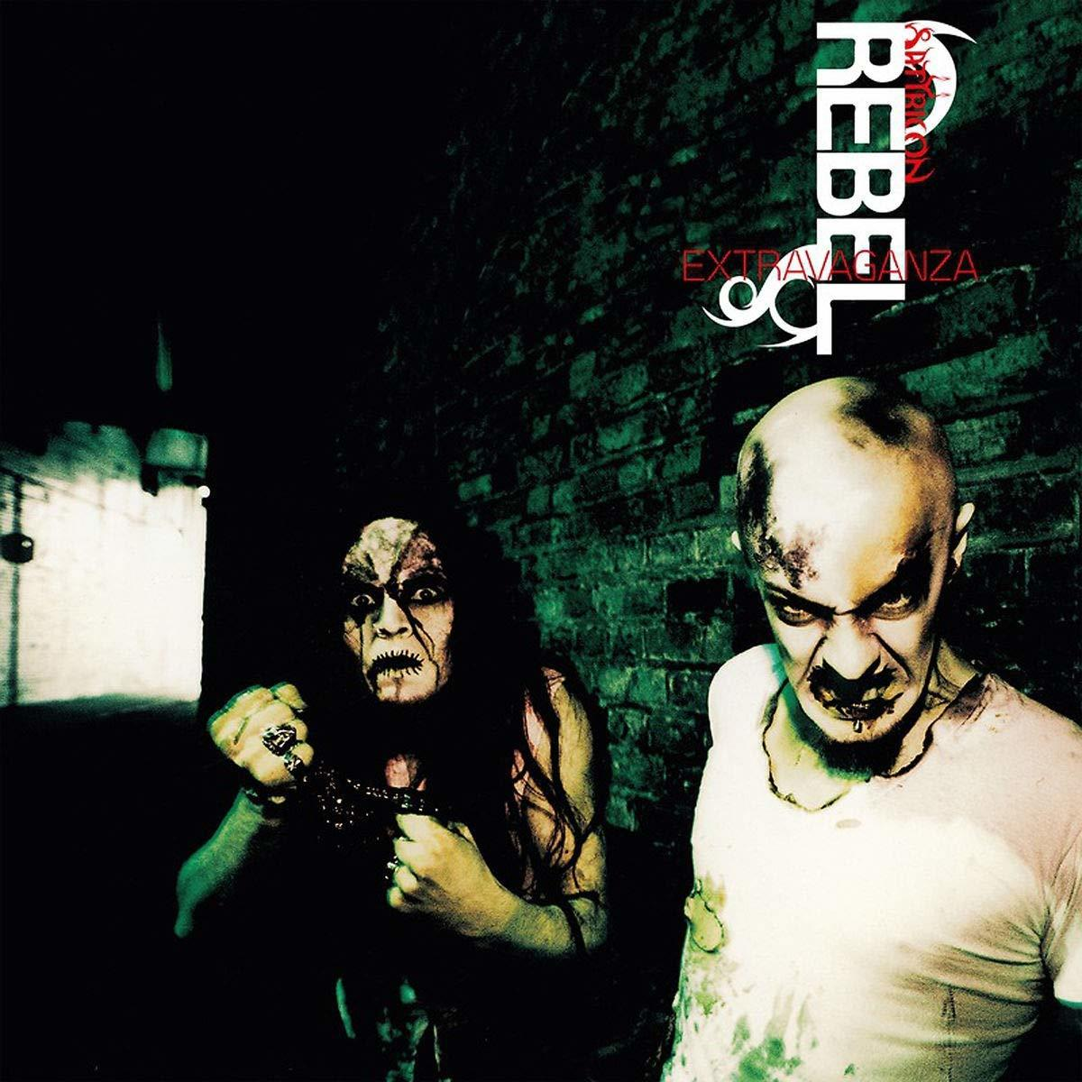 Albumcover mit zwei Personen in dunkler Umgebung. Text 'REBEL' und 'EXTRAVAGANZA'. Gruselige Gesichter.