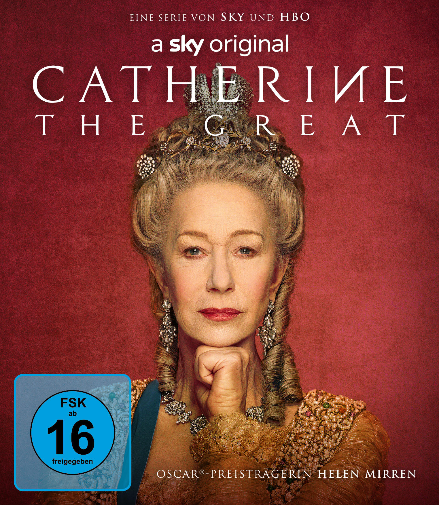 Filmcover mit Helen Mirren. Sie trägt eine Krone und Schmuck. Text: Catherine the Great.