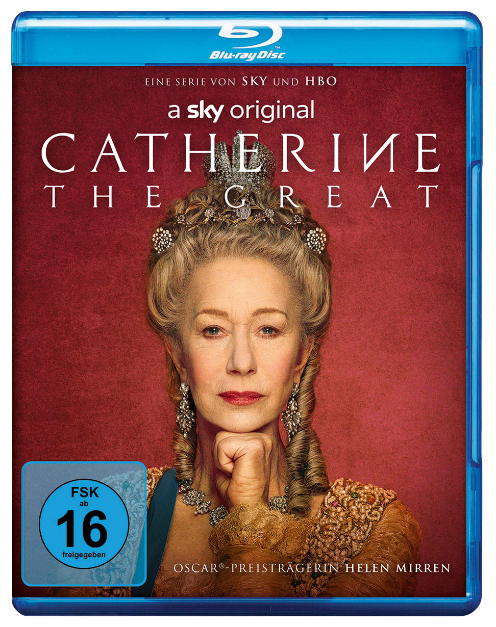 Blu-ray-Disc-Cover mit Helen Mirren in königlicher Robe. Der Titel lautet Katharina die Große.