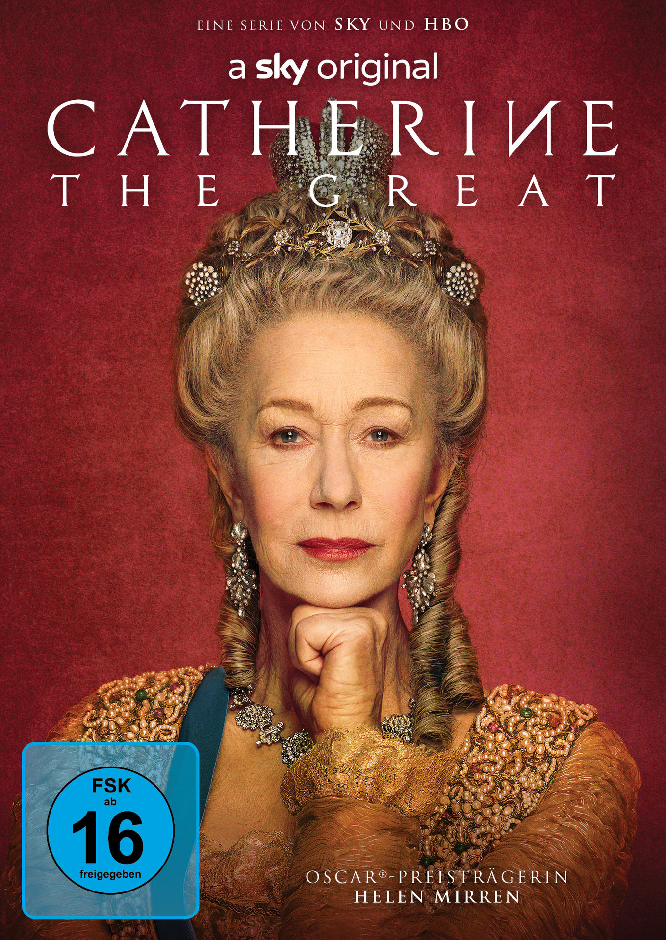 DVD-Cover mit einem Porträt von Helen Mirren als Katharina die Große, mit dem Titel darüber.