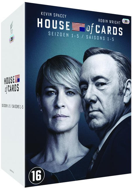 Een dvd-boxset voor House of Cards met Kevin Spacey en Robin Wright op de cover.