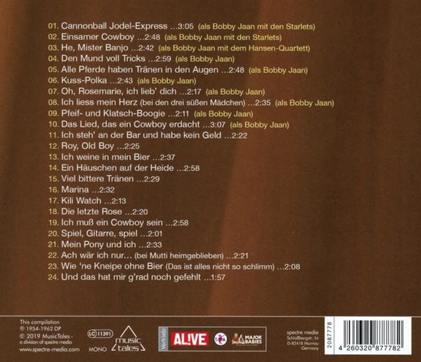 Rückseite einer CD-Hülle mit deutschen Songtiteln. Der Hintergrund ist braun.