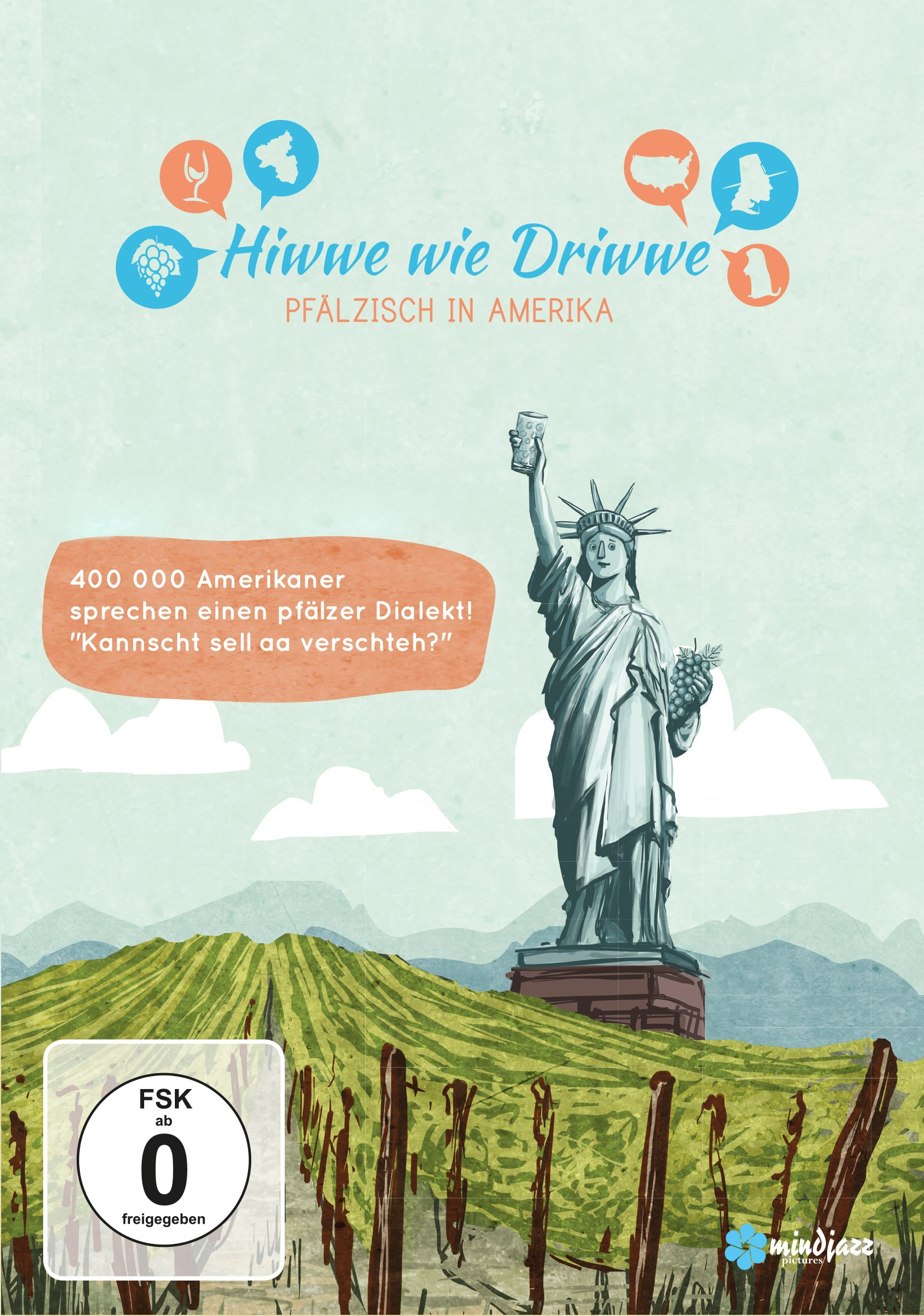 DVD-Cover mit Freiheitsstatue, deutschem Text und Weinberg im Hintergrund.