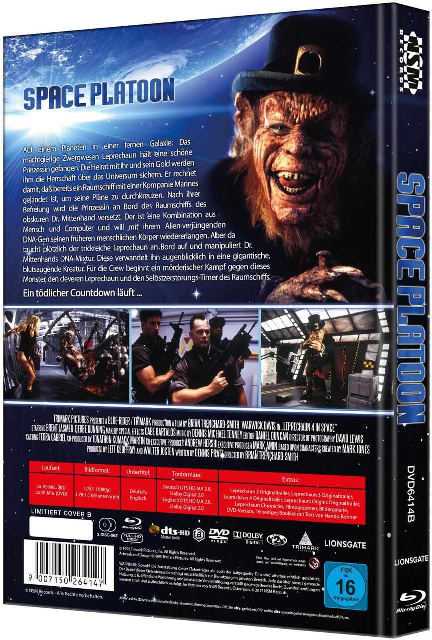 DVD-Hülle mit Leprechaun-Bild, Text in mehreren Sprachen und verschiedenen Schauspielern.