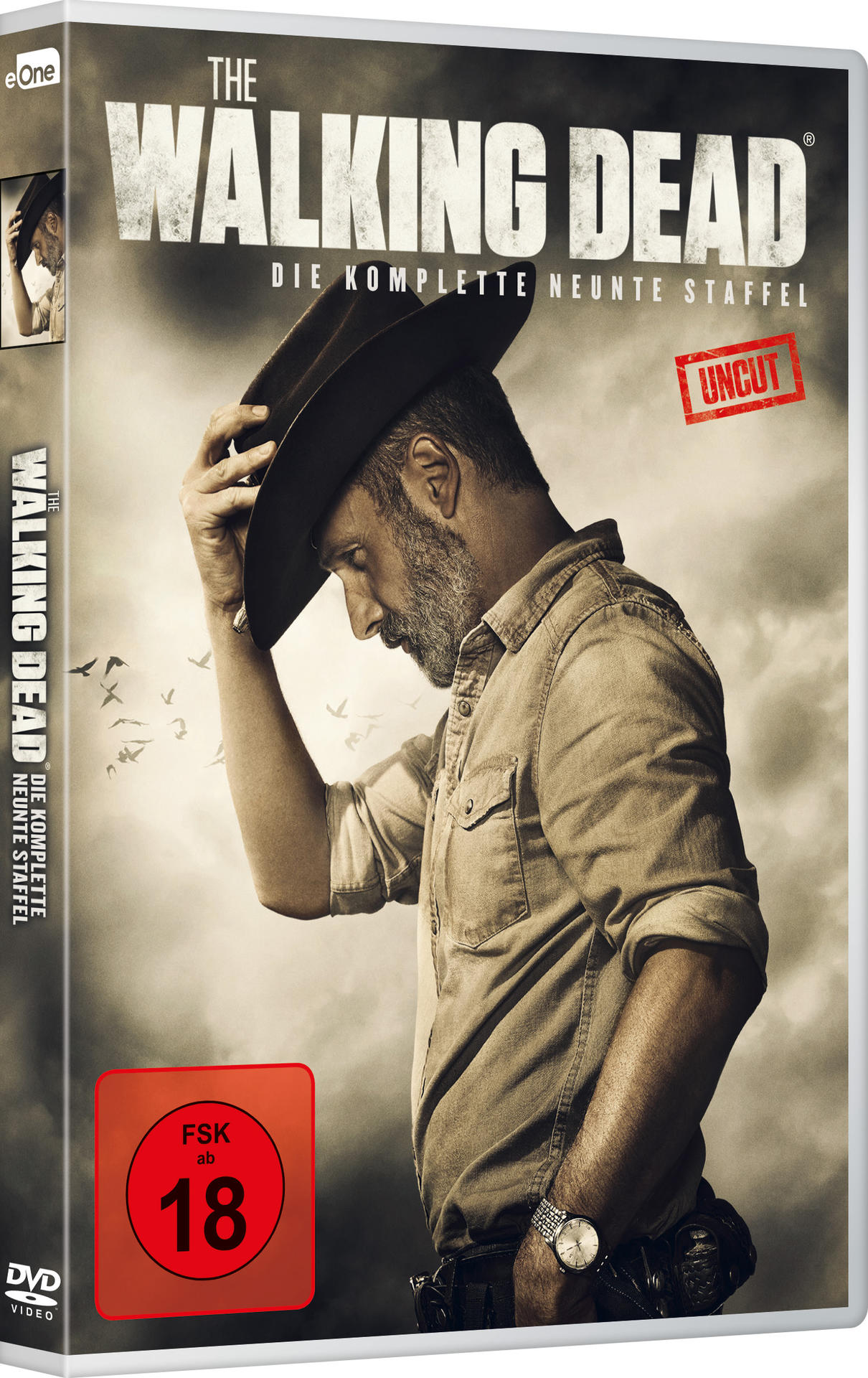 DVD-Cover für 'The Walking Dead' mit einem Mann mit Hut, dem Text und einer Altersfreigabe.