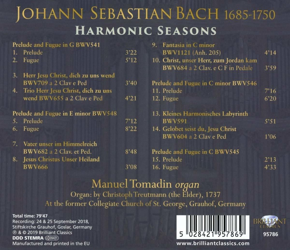 Rückseite eines CD-Covers. Das Album heißt Harmonic Seasons von Johann Sebastian Bach. Die Titelliste wird angezeigt.