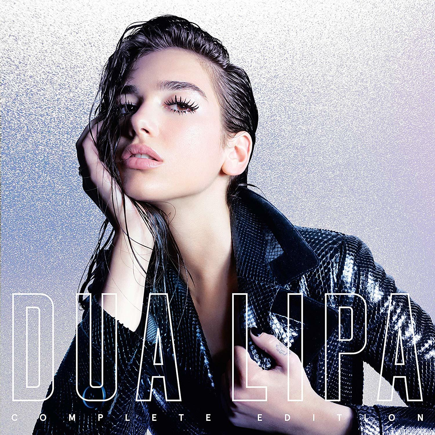 Album cover with Dua Lipa. She's wearing a jacket and has wet hair.