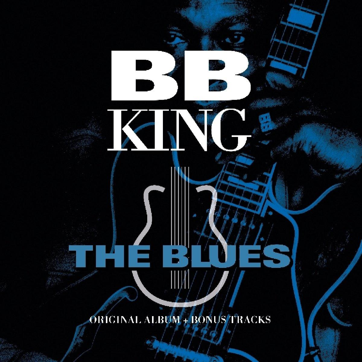 B.B. King 'The Blues' című albumának borítója gitárral, kék-fekete dizájnnal.