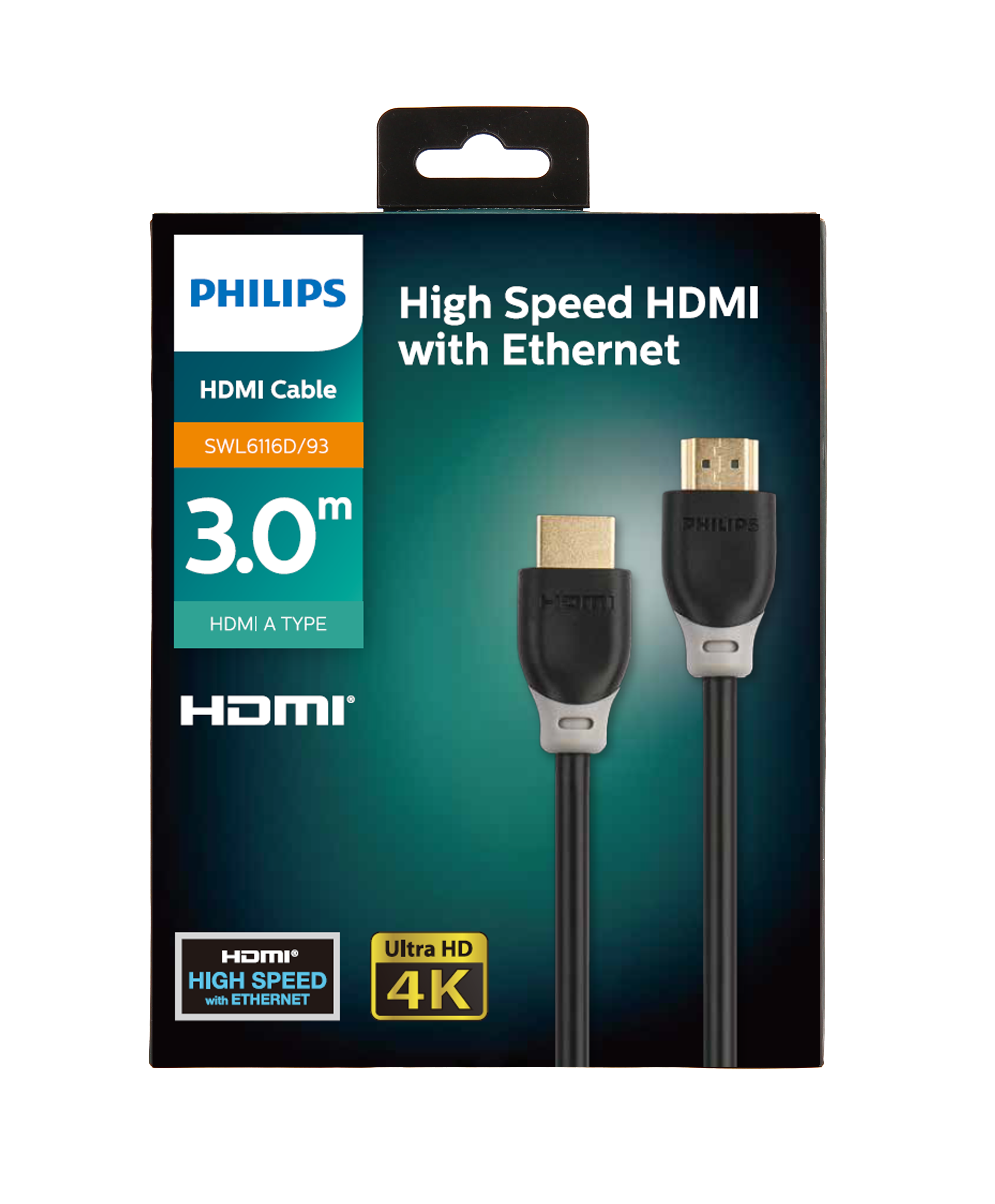 PHILIPS SWL6116D - 4K HDMI Kablo (3 Metre) Siyah
