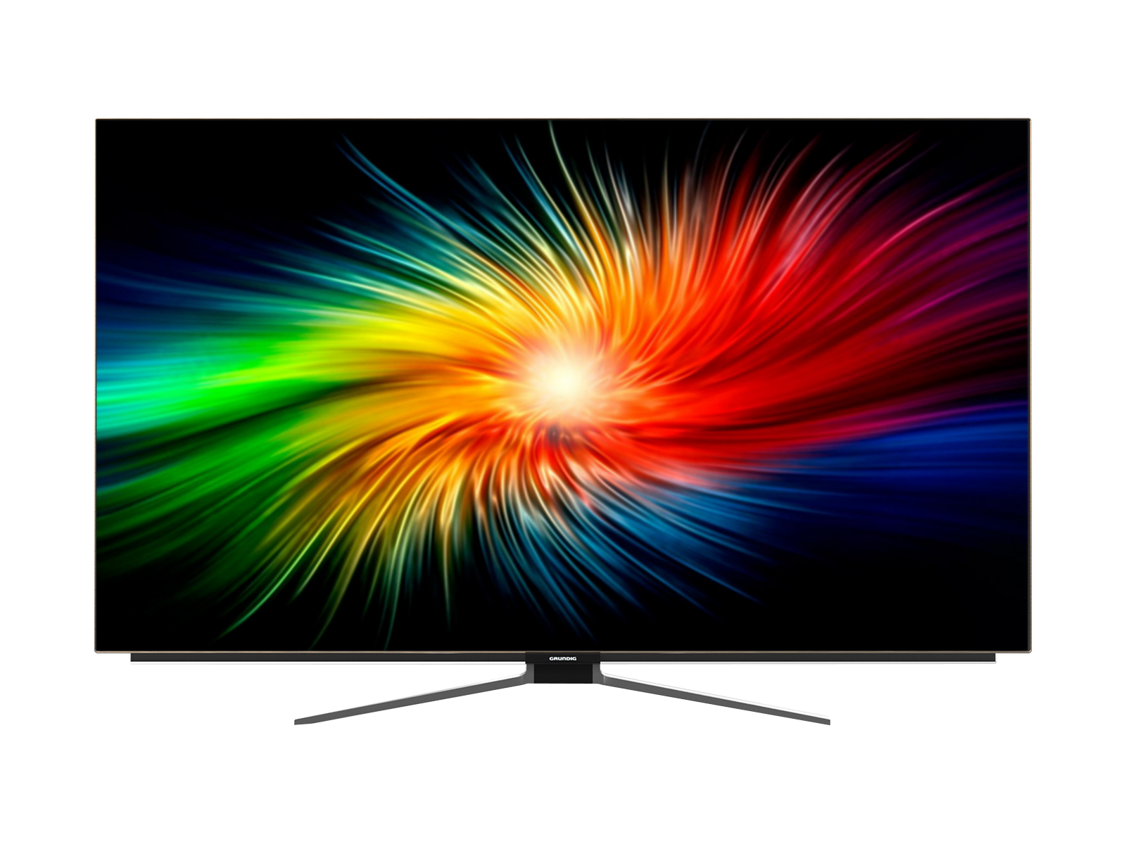 TV-Bildschirm mit farbenfrohem, abstrakten Design. Schwarzer Rahmen und Hintergrund. Lebendige Farben.