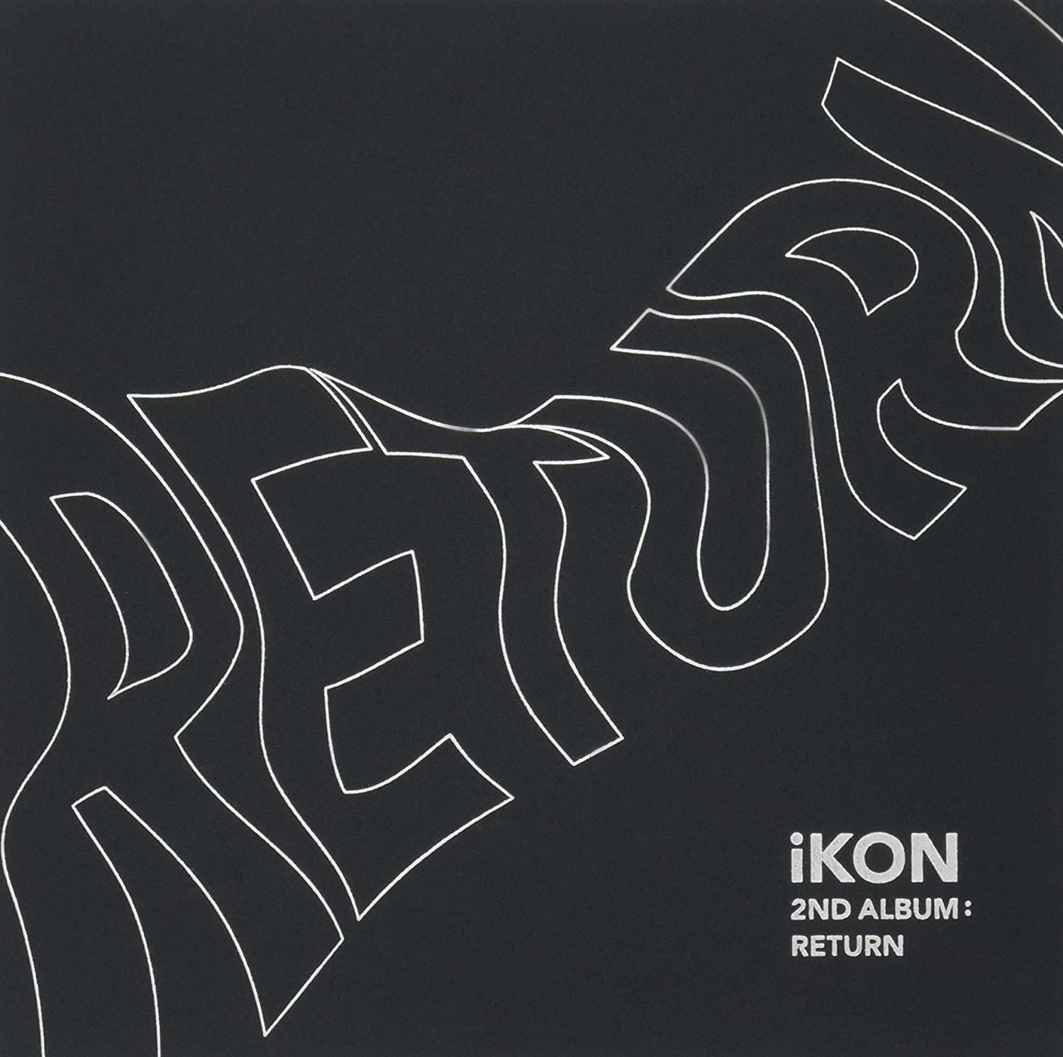 Zwarte albumhoes met witte tekst 'RETURN' en de bandnaam iKON.