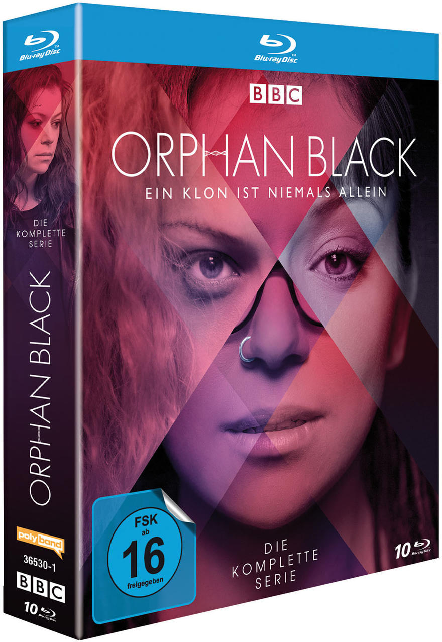 Eine DVD-Box für Orphan Black mit dem Gesicht einer Frau auf dem Cover.
