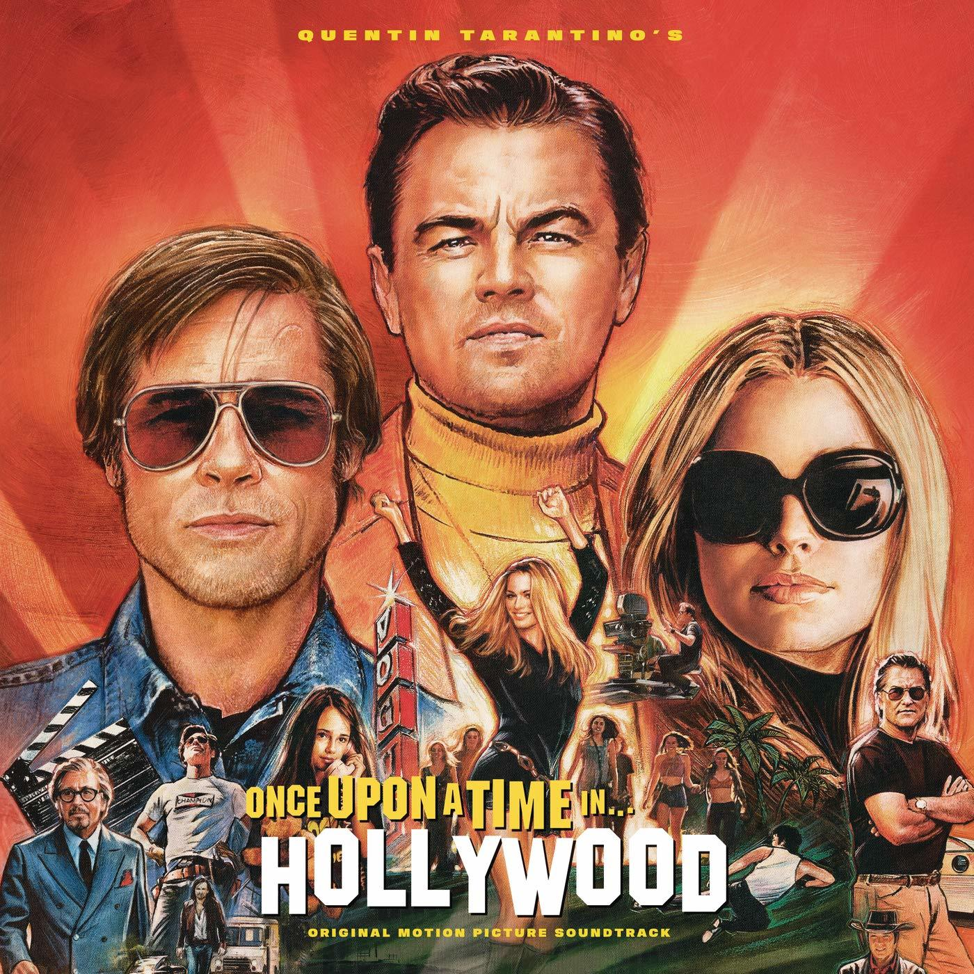 A "Volt egyszer egy Hollywoodban" című film plakátja. Brad Pitt, Leonardo DiCaprio és Margot Robbie szerepelnek benne.